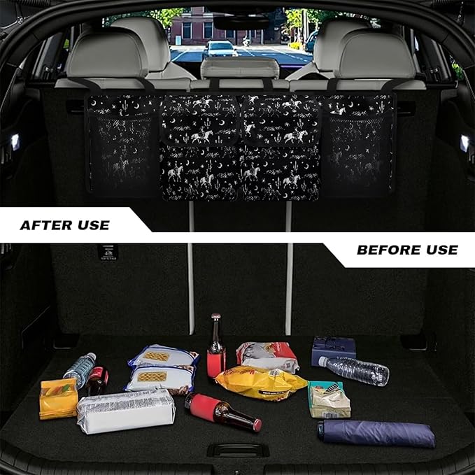 Horse Car Trunk Organizer,Cactus Moon Large Capacity Car Storage Organizer,Hanging Foldable Storage Vehicle Interior Accessories Universal Fit Not Easy to Fade Machine Washable