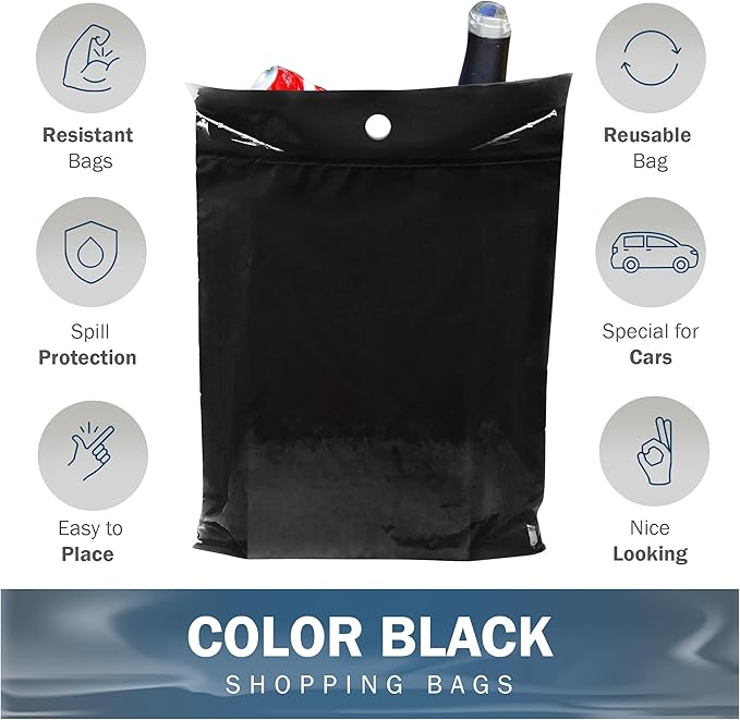 9x12 Black Disposable Car Trash Bags, Leak-proof, Small Size, 50 Pack, 2 Mil Thick, with Die-Cut Handles by PPB