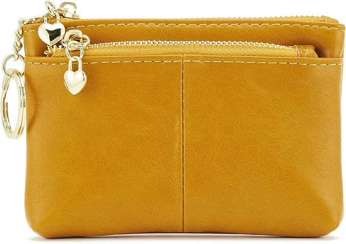 ZOOEASS Women PU Leather Zip Mini Coin Purse With Key Ring Triple Zipper Card Holder Wallet (Yellow)