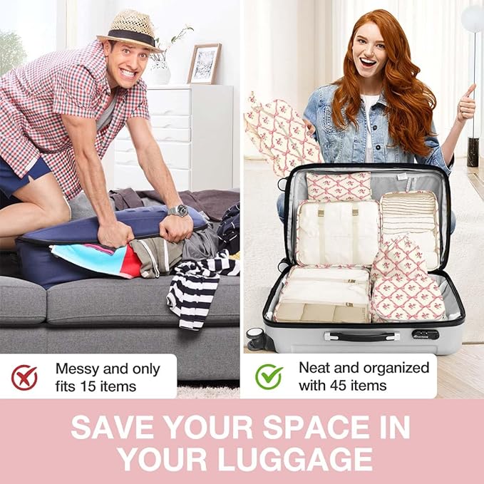 8 Set Packing Cubes for Suitcases,Packing Cube with Shoe, Cosmetics, Clothing, and Accessories Bags Packing Cubes for Travel Luggage Organizer Women Men(Bow Flowers)
