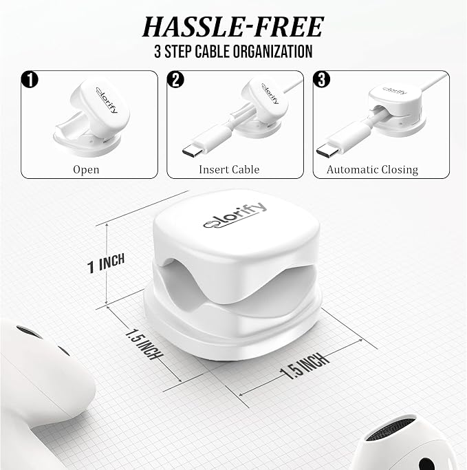 12 Pack Spring Cable Clips, White Adhesive Cord Organizer for Desk, Phone Charging Cords Holder, Car Cable Management, Cable Clips for Computer & Nightstand Charger Clips