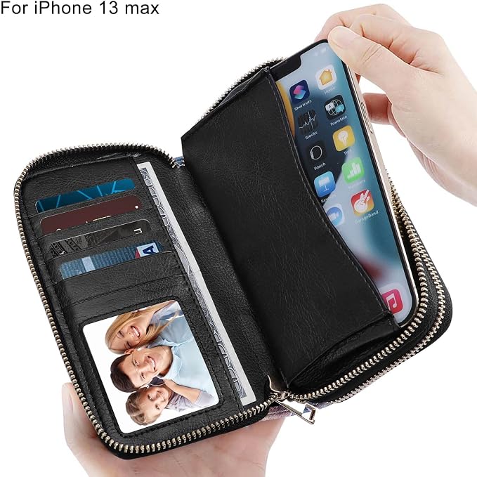 Cellphone Wallet for Women Dual Zipper Long Purse with Removable Wristlet