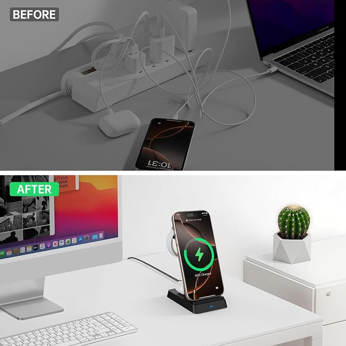 2026 3 in 1 Charging Station Fast Charging for iPhone,Wireless Charger for iPhone 17 16e 16 15 14 13 12 11 X Pro Max & Apple Watch - Wireless Charging Station for AirPods 4 3 2 Pro