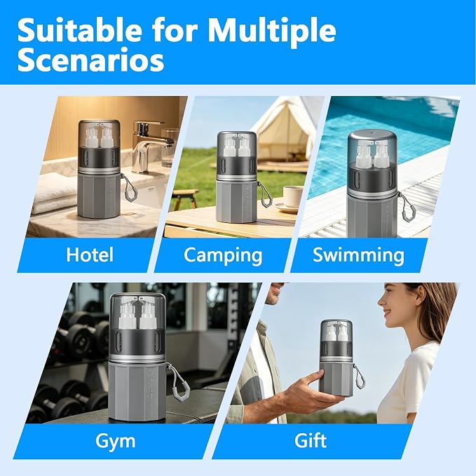 4 in 1 Travel Dispenser Bottles, TSA Approved Leak Proof Refillable Toiletry Containers with Vacuum Suction Cup for Smooth Walls, Portable Empty Bottle Set for Shampoo Conditioner Body Wash