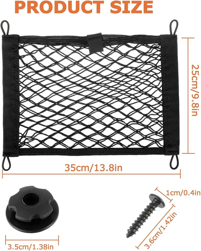 13.8'' x 9.8'' Universal Elastic Cargo Net Pocket with Screws & Hooks for Trunk RV Boats Home Cargo Storage – Keeps Items Secure & Organized(1 Pack)