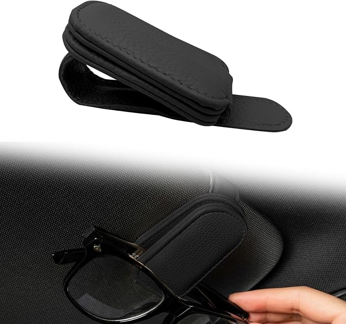 Car Glasses Holders Sun Visor Magnetic Leather Sunglass Holder for Car Suitable for Glasses Car Visor Accessories Universal for Most Car Sun Visor, Black