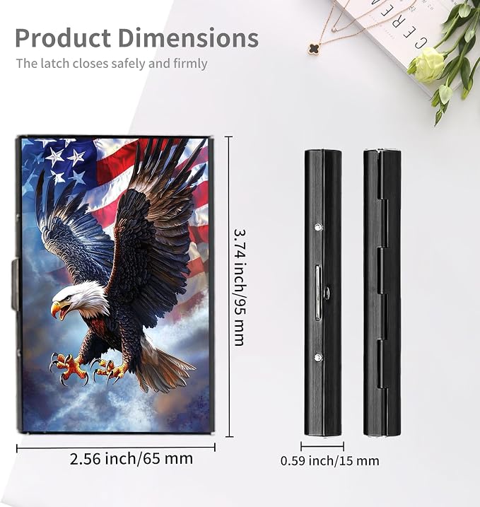 RFID Metal Wallet Credit Cards Holder Slim Mini Business Card Holder Metal ID Case Gift for Men Women,American flag Eagle