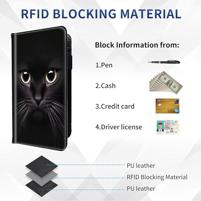 Checkbook Cover - Premium Leather Standard Duplicate Register Check Card Book Holder Wallet with RFID Blocking Function for Girl Men Women,Big Cat Eyes
