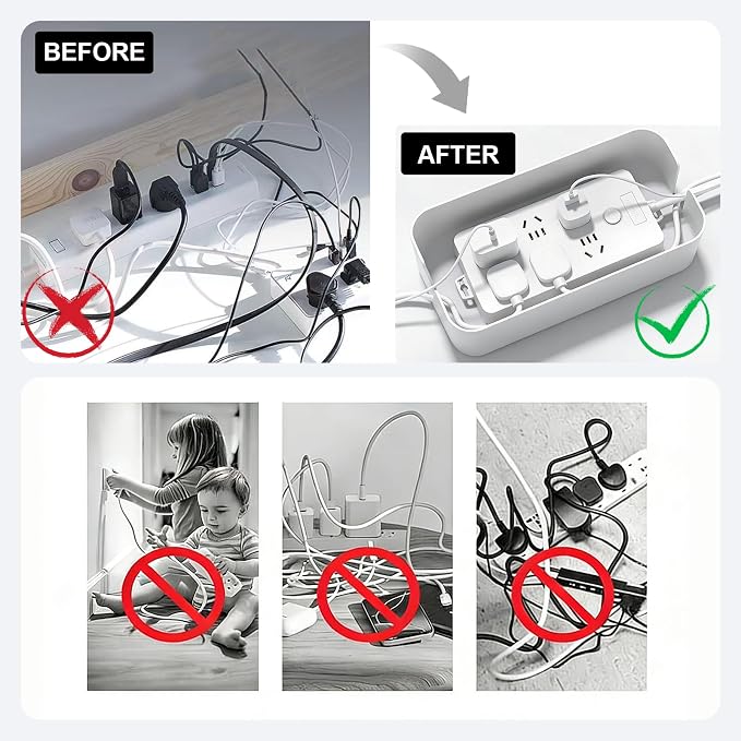 Vehamljyn Cable Management Box Wire Organizer for Home Desk Power Strip Hiding (White)