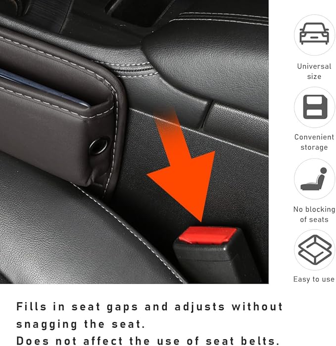 Kewucn Car Seat Gap Organizer, Adjustable Leather Front Seat Gap Filler Storage Box, Multifunctional Auto Console Side Pocket Organizer for Phone Glasses Key Card, Car Accessories (Khaki)