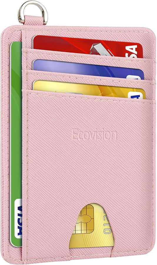 EcoVision Slim Minimalist Front Pocket Wallet, RFID Blocking Credit Card Holder Wallet with Detachable D-Shackle for Men Women