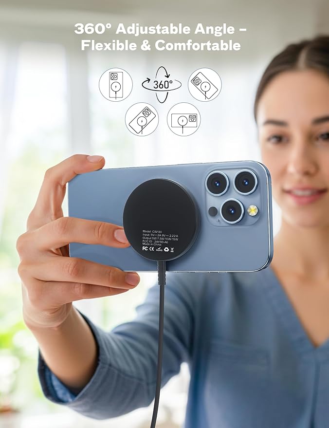 Bohuma Magnetic Wireless Charger – Compatible with iPhone 12-17 Series Airpods - Sleek Lightweight Design with Fast Charging – Ideal for Travel Work & Home – Black