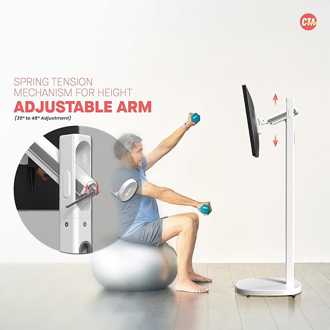 CTA Ergonomic Floor Stand For Monitors & TV?™s Up To 35-inches & 22 lbs - Mobile Stand With Anti-Knockdown Base & Height Adjustable - Commercial Grade - (ADD-MSADFS)