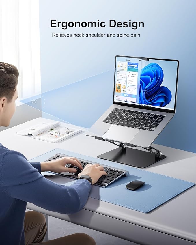 JOIOT Adjustable Laptop Stand Ergonomic Computer Riser Aluminum Laptop Stand for Desk Portable Notebook Stand Laptop Riser Holder Compatible with 10-17.3?™â€?Laptops Tablets,Black