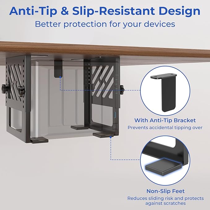Metal Under Desk Mount for NAS Adjustable Mounting Bracket for Desktop NAS 1/2/4 Bay Network Attached Storage Under Desk Holder for NAS/Small PC/SFF Desktop Tower/CPU/UPS and More with Cable Ties