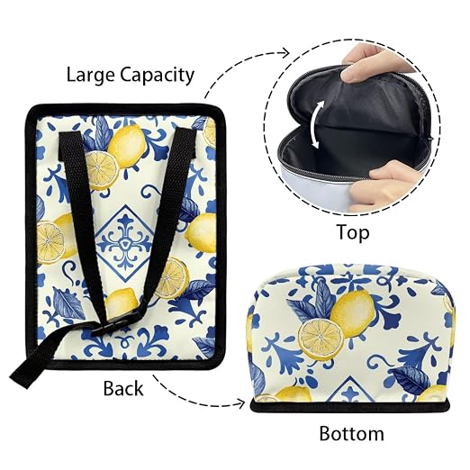 Biyejit Lemon Floral Car Trash Can with Lid, Cute Leakproof Car Trash Garbage Bag Hanging Vehicle Trash Bin Small Portable Automotive Garbage Cans Organizer for Back/Front Seat/Console