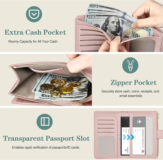 Passport Holder for Travel, Leather Passport Wallet with Airtag Slot, RFID Blocking Travel Wallet for Women Men, Passport Cover with Air Ticket Card Cash Coin Pocket, Travel Essentials Gift
