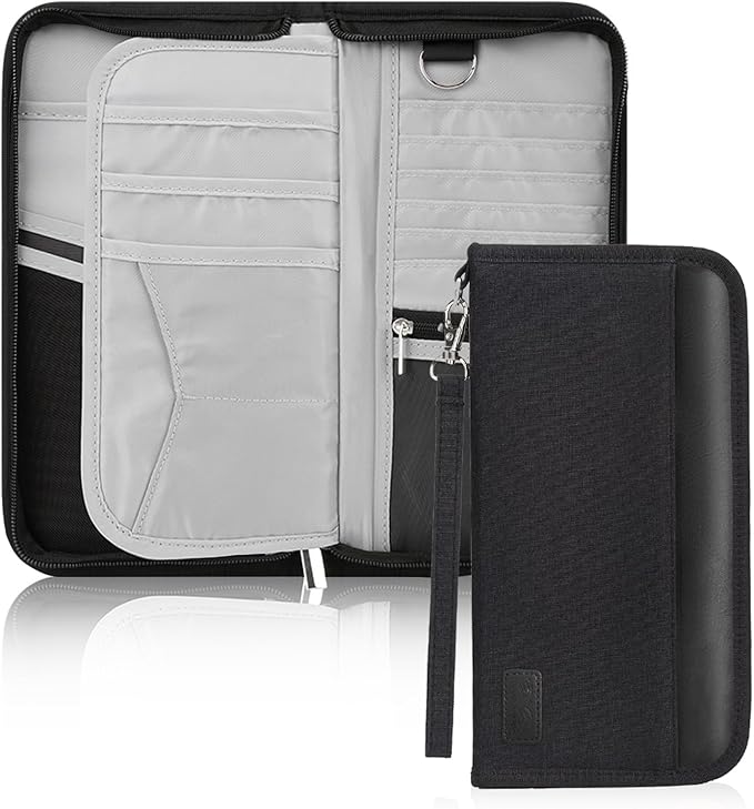 Boonbery Passport Holder Family, RFID Blocking Travel Passport Wallet for 4-6 Women Men, Waterproof Travel Document Organizer Credit Cards Case, Portable Passport Bag with Zipper Pocket (Black)