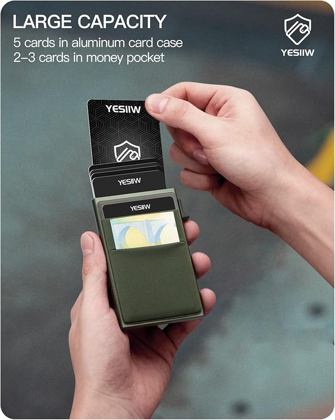 YESIIW Credit Card Holder Wallet for Men RFID Blocking Slim Minimalist Metal Wallet with Money Pocket Contactless Card Protector