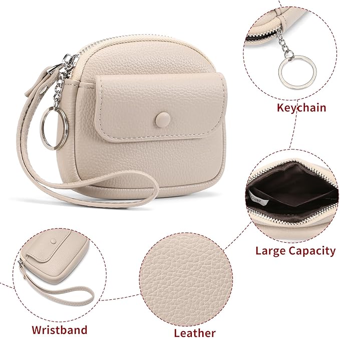SENDEFN Women's Small Wristlet Coin Pouch Leather Zipper Purse RFID Protection