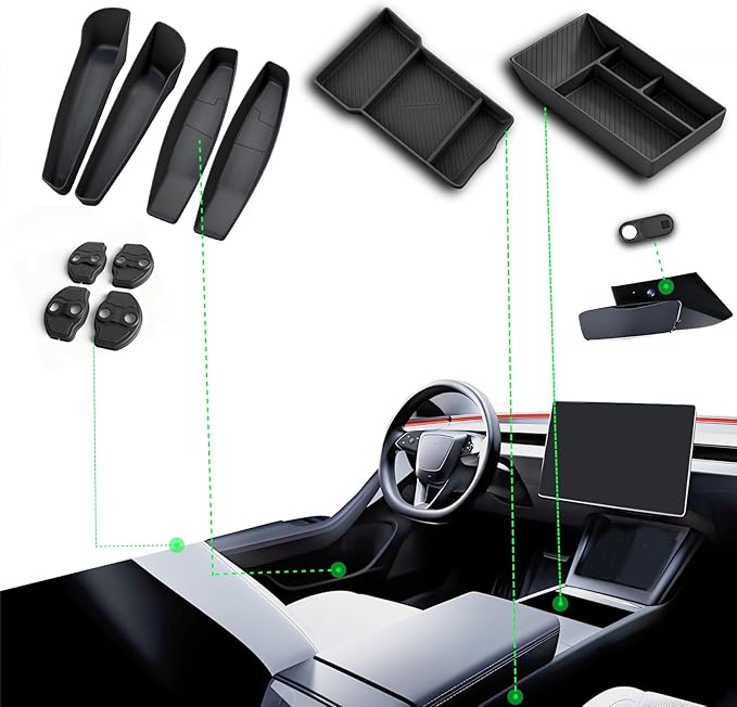 for Tesla Model Y 2025 2026 Accessories, 11PC Custom Fit Interior Protection Kit - Door Pocket Liners & Center Console Tray Organizer for Juniper