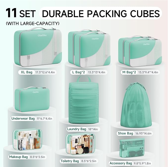 OlarHike 11 Set Packing Cubes for Travel, Gifts for Women Mom,Anti-Tearing Suitcase Organizer with Over 1000 pcs Mesh Holes,Vacation Essentials & Accessories for Cruise Ship
