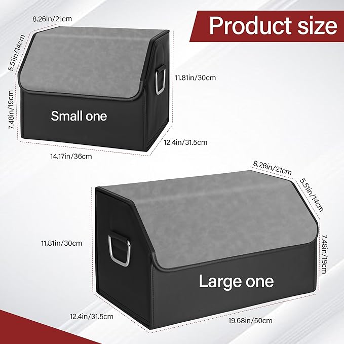 JEYODA Suede Leather Trunk Organizer, Large Capacity Soft Car Organizers and Storage,foldable,with lip, for Car SUV/Jeep/Sedan/Home/Camping (Grey,Small)