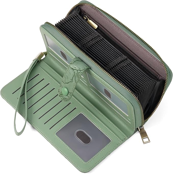 SENDEFN Women's Credit Card Holder RFID Blocking Zip Around Leather Wallet Large Capacity Long Purse with Wristlet