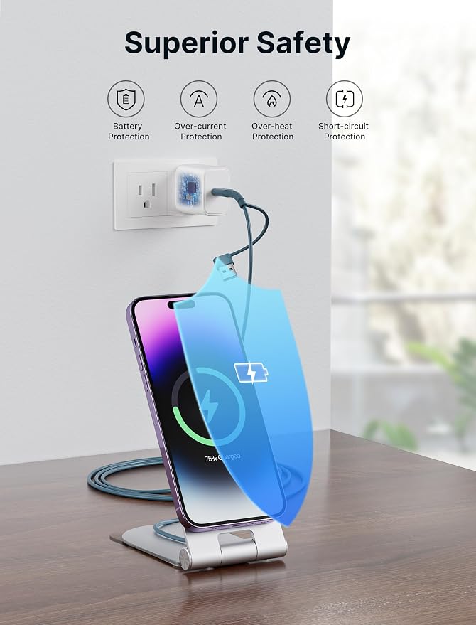 JSAUX Magnetic Wireless Charger Compatible with MagSafe Charger iPhone 16/15/14/13/12 Series, Wireless Mag Safe Charging Pad (Blue) with 20W PD Adapter and Desktop Stand