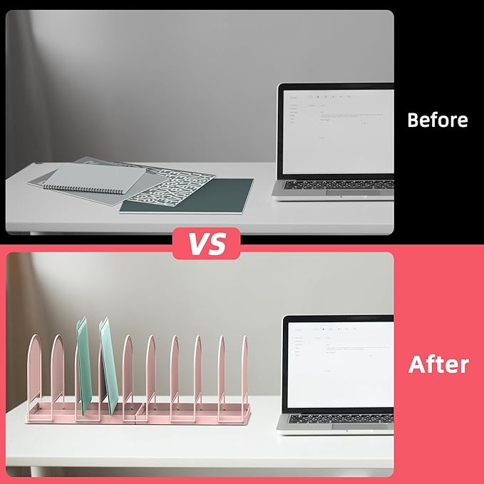 SUPEASY File Organizer 9-Section Mesh Desk Organizer, Upright File Organizer Desktop Organizer File Sorter, File Folder Holder for Office Supplies, Pink