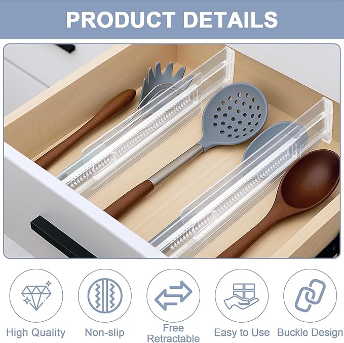 5 Pack Adjustable Drawer Dividers (12.3-18") 6" High Expandable Clear Drawer Dividers for Kitchen, Bedroom & Office Dresser Drawer Organizers for Clothes, Utensils and Baby Nursery Storage
