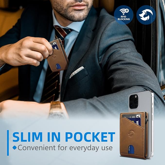 Wallet for Men, Slim Pop Up Card Holder with RFID Blocking, Minimalist Bifold Wallet with 9 Card Slots, ID Window and Cash Pocket, Metal Flip Case with Magnetic Closure, Gift Box