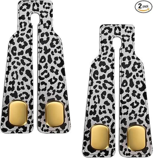 2 PCS Car Seat Headrest Hooks for Hanging, Double Heavy Duty Metal Hooks with Leopard Print, Car Organizer Accessories for Women, Universal for Most Cars, Trucks, SUVs (White Leopard Print)