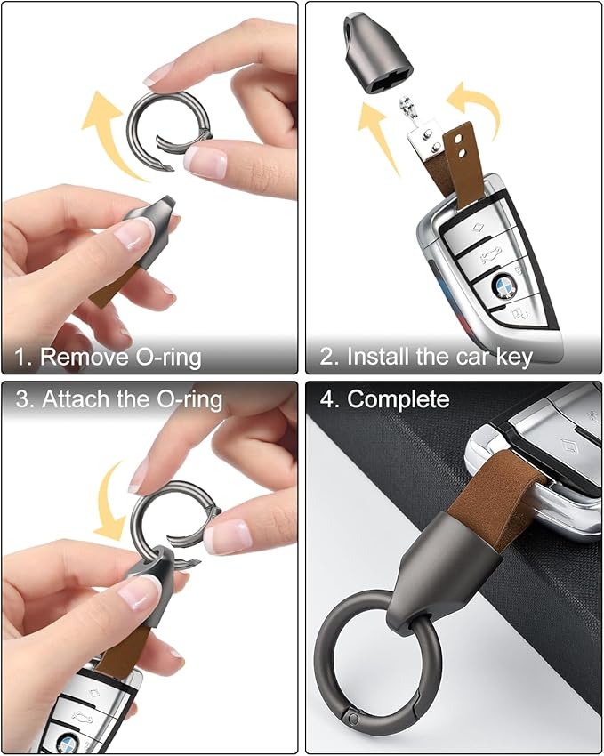 2 Pcs Keyring Keychain for Car Key Fob Holder, Zinc Alloy Buckle Small Leather Key Chain, Key Ring Fob Accessory