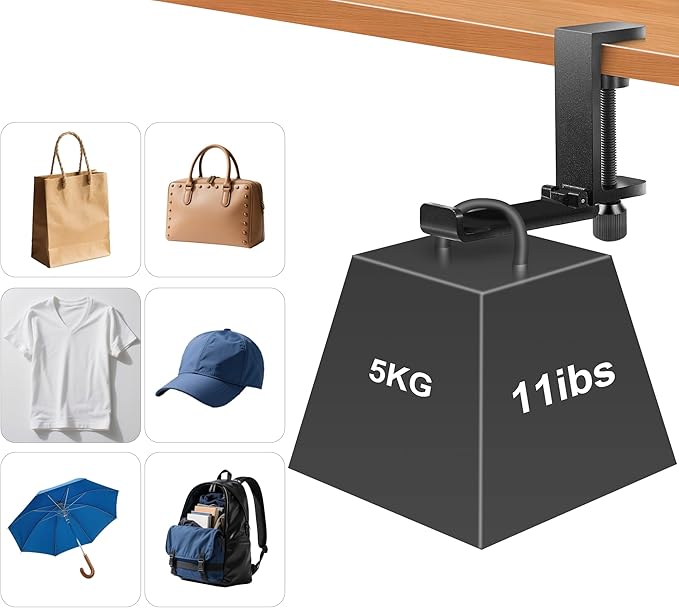 Metal Heavy Duty Foldable Headphone Holder for Desk, Headset Stand for Desk,Backpack Holder Hook for Desk,Bag Hook Under Desk,Clamp Hook for Desk Attachments,Black