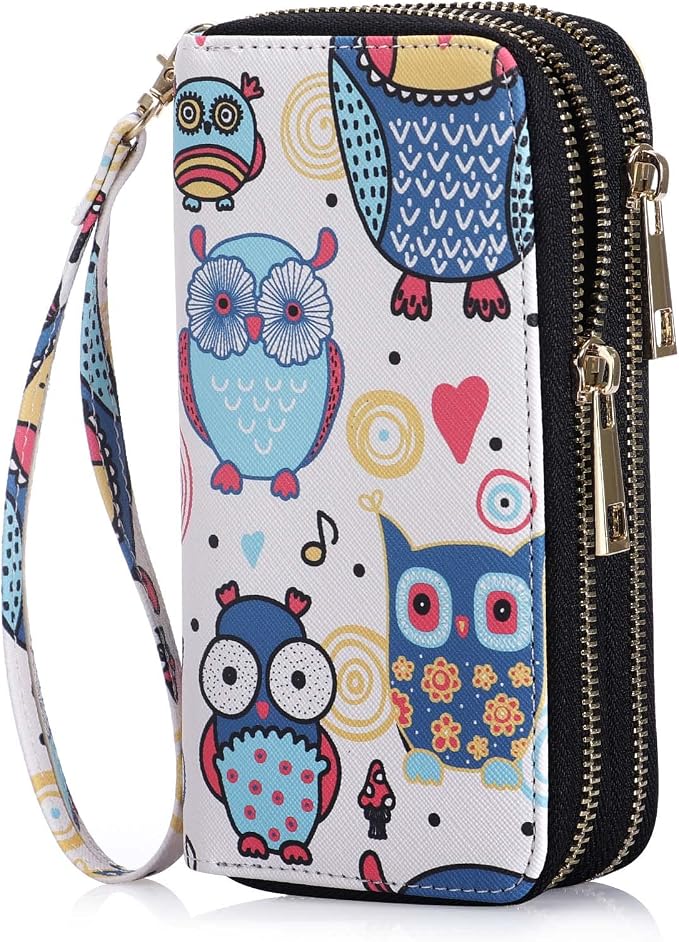 Cellphone Wallet for Women Dual Zipper Long Purse with Removable Wristlet