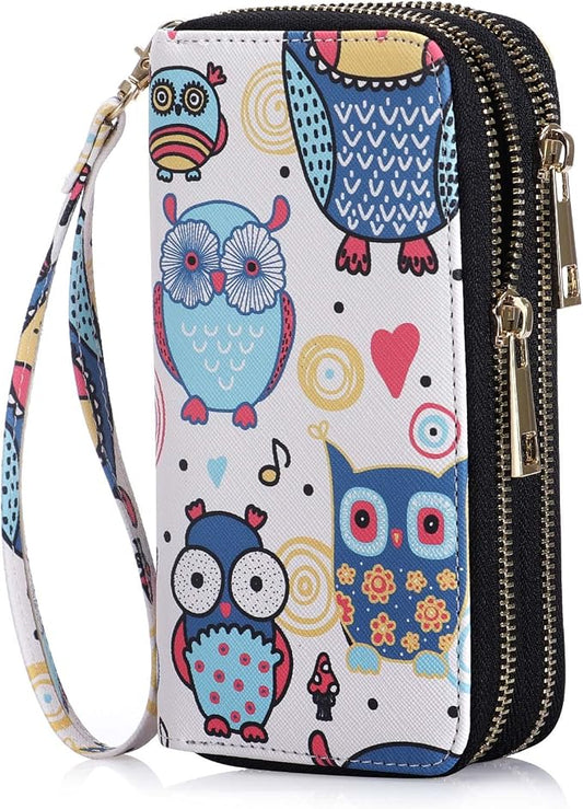 Cellphone Wallet for Women Dual Zipper Long Purse with Removable Wristlet