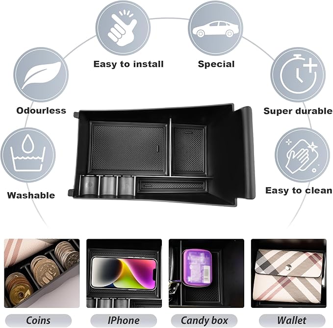 SKTU for 2024 2025 2026 2027 Honda HR-V Center Console Organizer 2023-2027 HRV Insert ABS Black Materials Tray Armrest Secondary Storage Box Honda HR-V 2024 2025 2026 2027 Accessories with Coin Holder