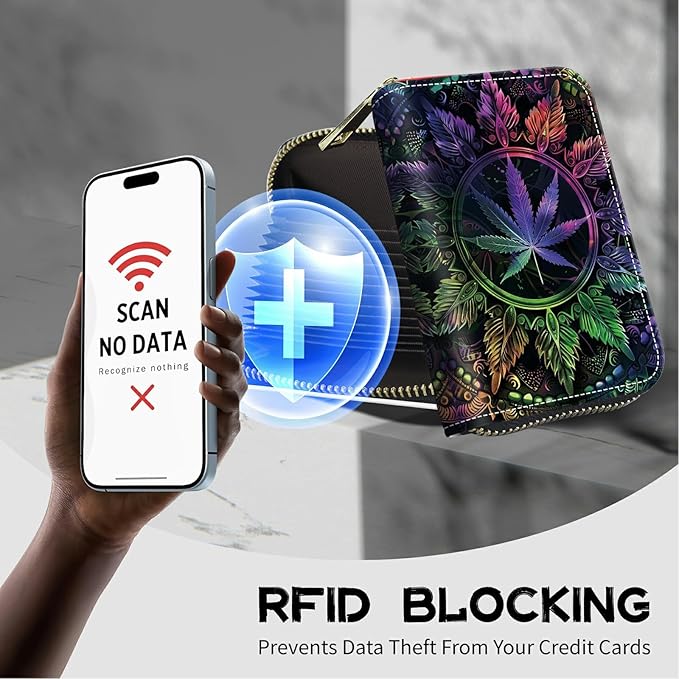 Cute Credit Card Holder with Zipper, Color Weeds RFID-Blocking Card Case Small Wallet for Women Men, Multi-slot Card Organizer Case Travel Accordion Wallet