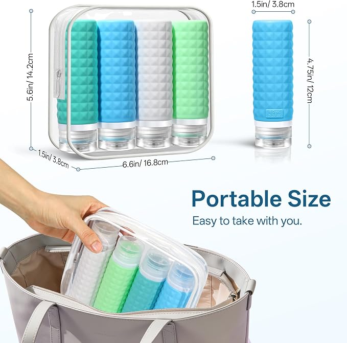 Travel Bottles for Toiletries, TSA Approved Travel Size Containers, Leak Proof Silicone Shampoo Bottles, Small Toiletry Containers with Clear Bag for Shampoo Conditioner Lotion