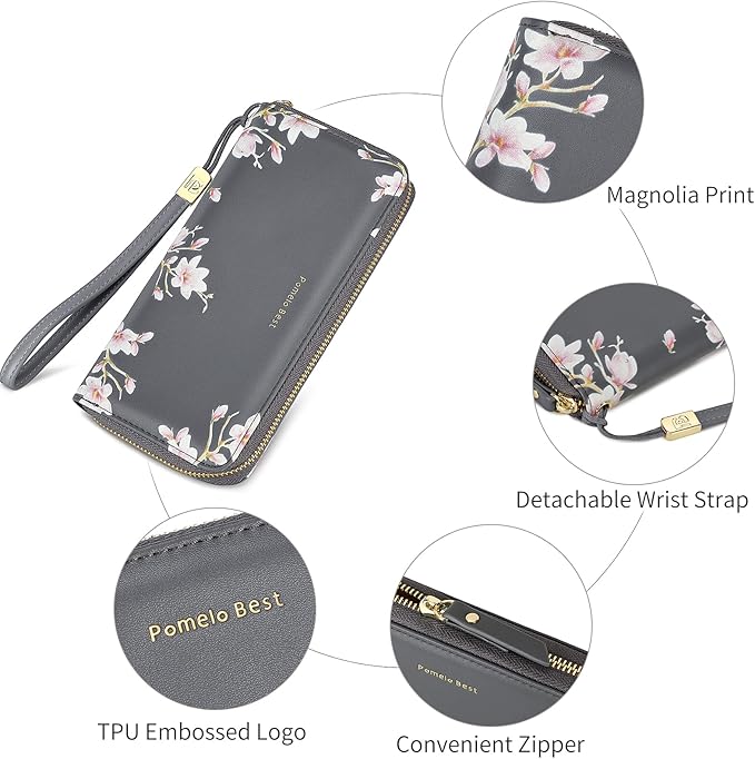Pomelo Best Womens Wallet RFID Blocking Leather Multi Credit Card Large Capacity Wristlet Zip Around Long Wallets for Lady