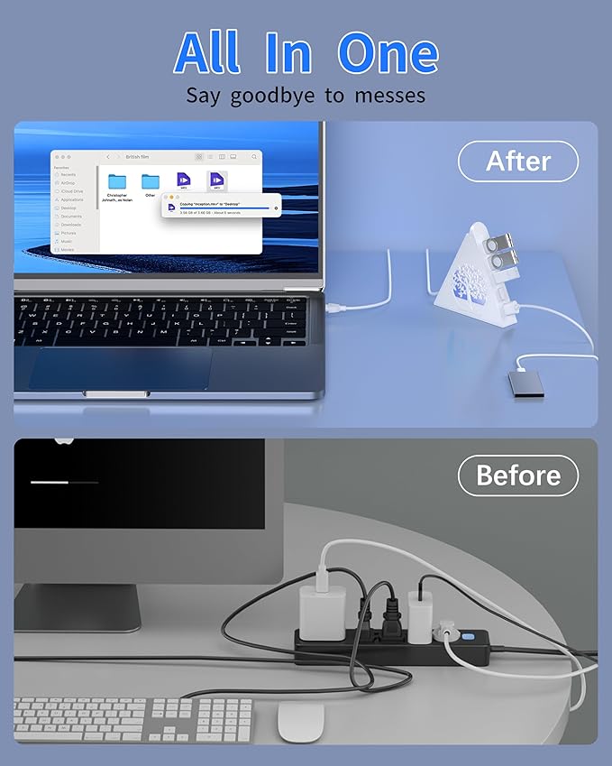 7-Port USB 3.0 Hub, White Vertical USB Hub Splitter with Tree-Shaped RGB Lighting, 5Gbps High-Speed Transfer, 2FT Extension Cable, Compatible with PC, MacBook, Laptop, Flash Drive, Printer