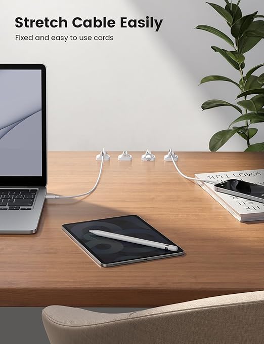 10Pack Cable Spring Holder Clips, Cord Organizer for Desk - Lamicall Adjustable Cord Clip, Wire Holder Organizer, Phone USB Charger Cable Holder, White