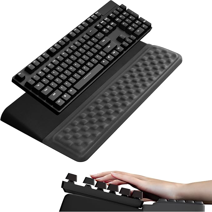 Ospelelf Keyboard Wrist Rest, Ergonomic Memory Foam Wrist Support for Typing & Gaming, Tilted Keyboard Pad, Aesthetic Desk Accessories for Office, Relief for Carpal Tunnel & Wrist Pain, Black Gray