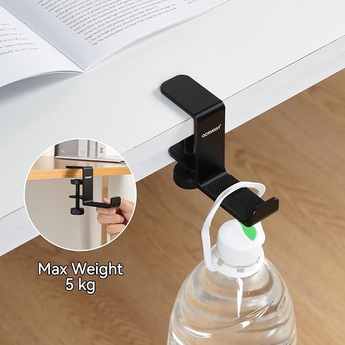 aceyoon Under Desk Headphone Hanger, Aluminum Headphone Stand,Headset Holder Space-Saving for Bag/Backpack/GamingHeadphone, Black