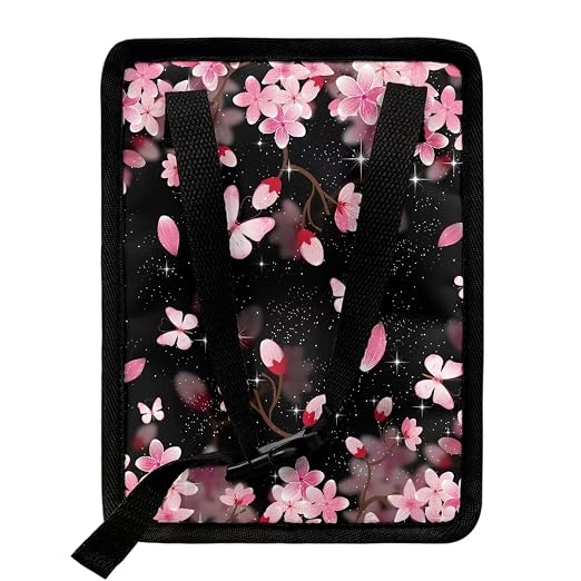 Biyejit Car Trash Can with Lid Collapsible Reusable Waterproof Car Garage Bag, Automotive Garbage Can, Car Accessories Interior Car Organizer with Adjustable Straps, Cherry Blossom Butterfly
