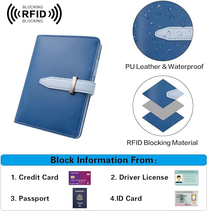 Passport wallets, Mulit-purpose RFID Blocking Passport Holder AirTag Wallet, Travel Wallet (Blue)
