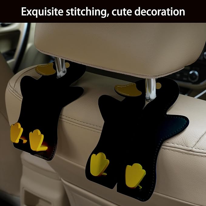 Leather Car Seat Back Hooks - Double Hook Headrest Hanger for Purse, Bags, Groceries & Phone Holder - Universal Fit for Car, SUV, Truck - Heavy Duty Metal & Premium Leather Organizer