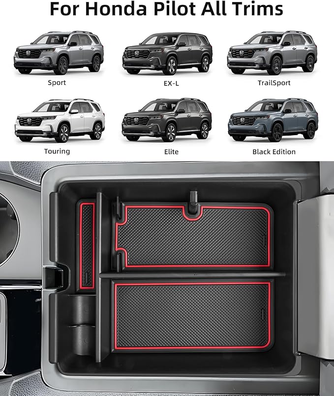 Armrest Organizer for 2025 2024 2023 Honda Pilot/2024 2025 Ridgeline/2024 2025 2026 Passport, Center Console Organizer, Center Console Tray Custom for Honda Pilot Accessories, Red