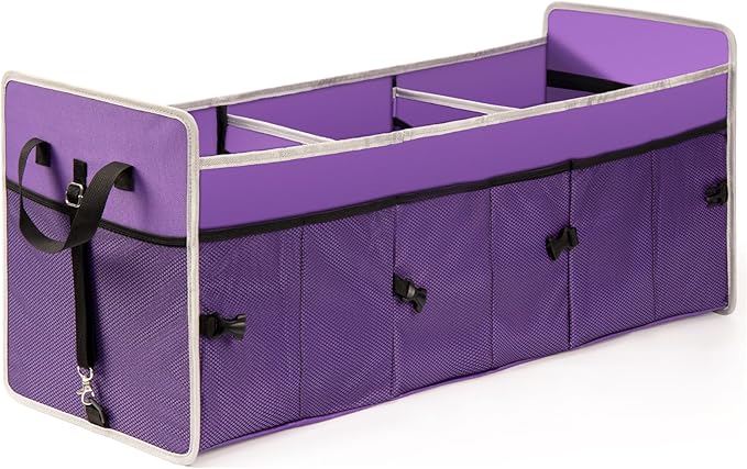 Collapsible Trunk Organizer, 102L Large Capacity Portable Car Storage for SUV, Purple, 3 Compartments